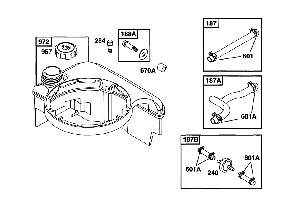 Fuel Tank Grp Diagram and Parts List for 12E802-0830-XX  Briggs and Stratton Engine